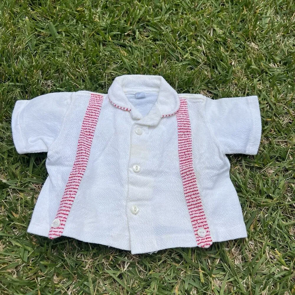 Vintage 60s 70s Carter’s Kids White Button-Up baseball Collar Shirt Size 6 mo